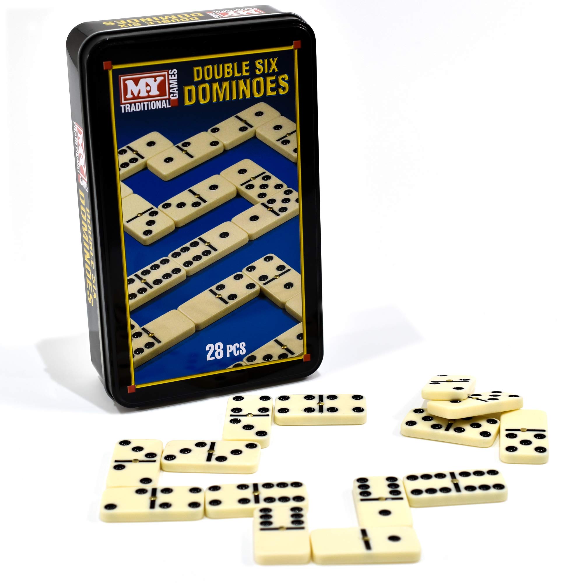 MY Classic Double Six Dominoes | Classic 28 Pieces Dominoes Set in Metal Tin