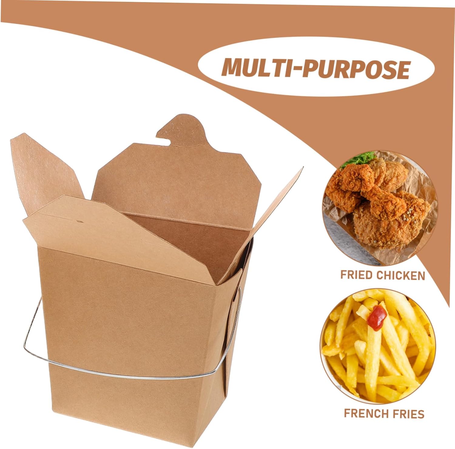 STOBAZA 50pcs Chinese Take Out Food Containers with Wire Handle Sturdy Paper Boxes for Chicken and Fries for Weddings Parties and Travel Use