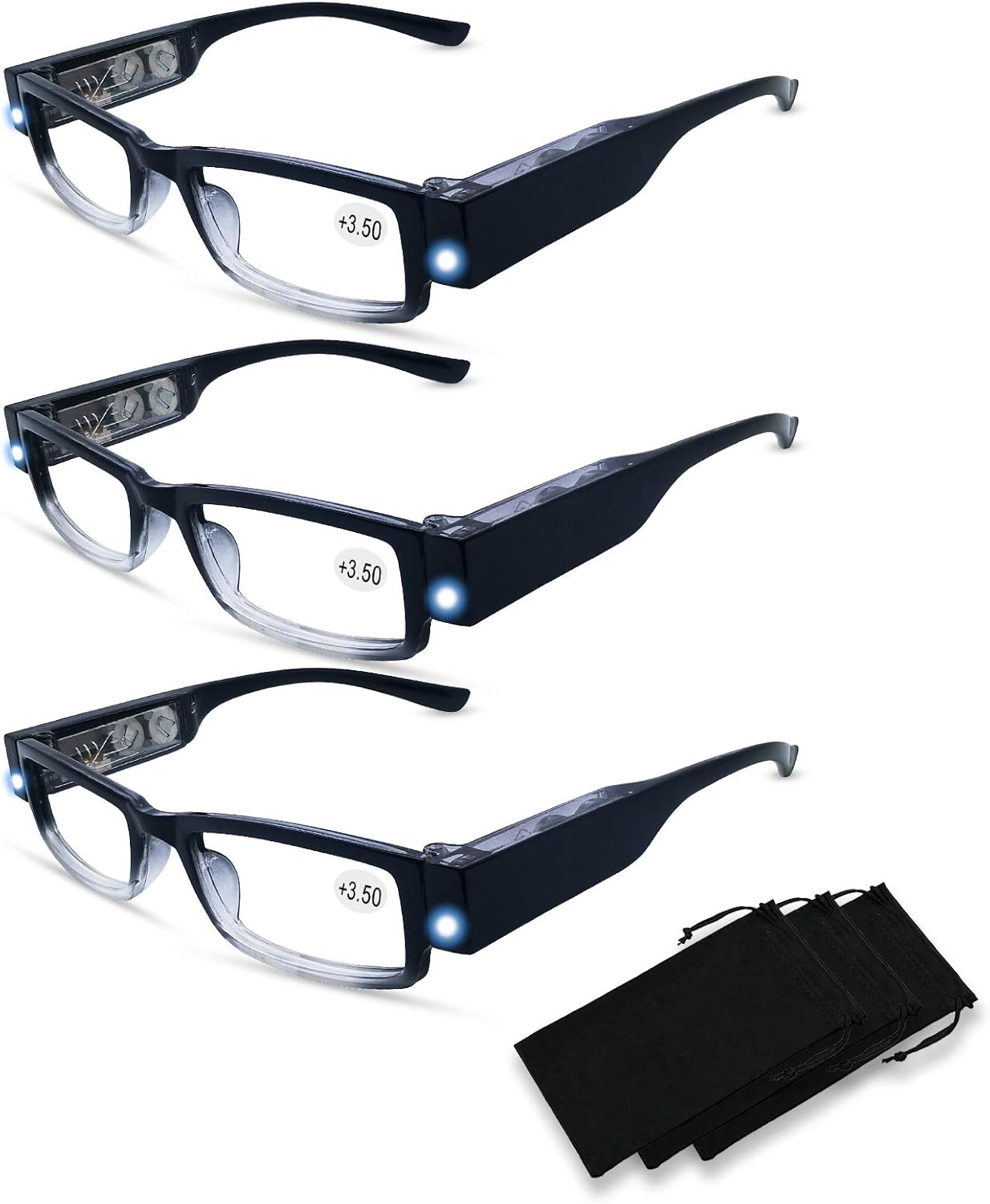 3 Pack Reading Glasses with Lights and Magnifier Reading Glasses with Lights in The Frame Bright Led Readers Magnifying Glasses with Light for Men Women Led Reading Glasses : Health & Household