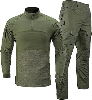 KINROCO Conjunto 2 Piezas Camisa y Pantalón Militar Camuflaje Combate para Hombre Transpirable Tácticos Caza Pantalones(Size:3XL,Color:Verde)