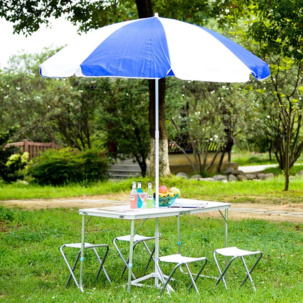 Herxy Lightweight Beach Umbrella 6.6ft/200cm, Outdoor Patio Umbrella, Height Adjustable, 8 Ribs (Blue and White)