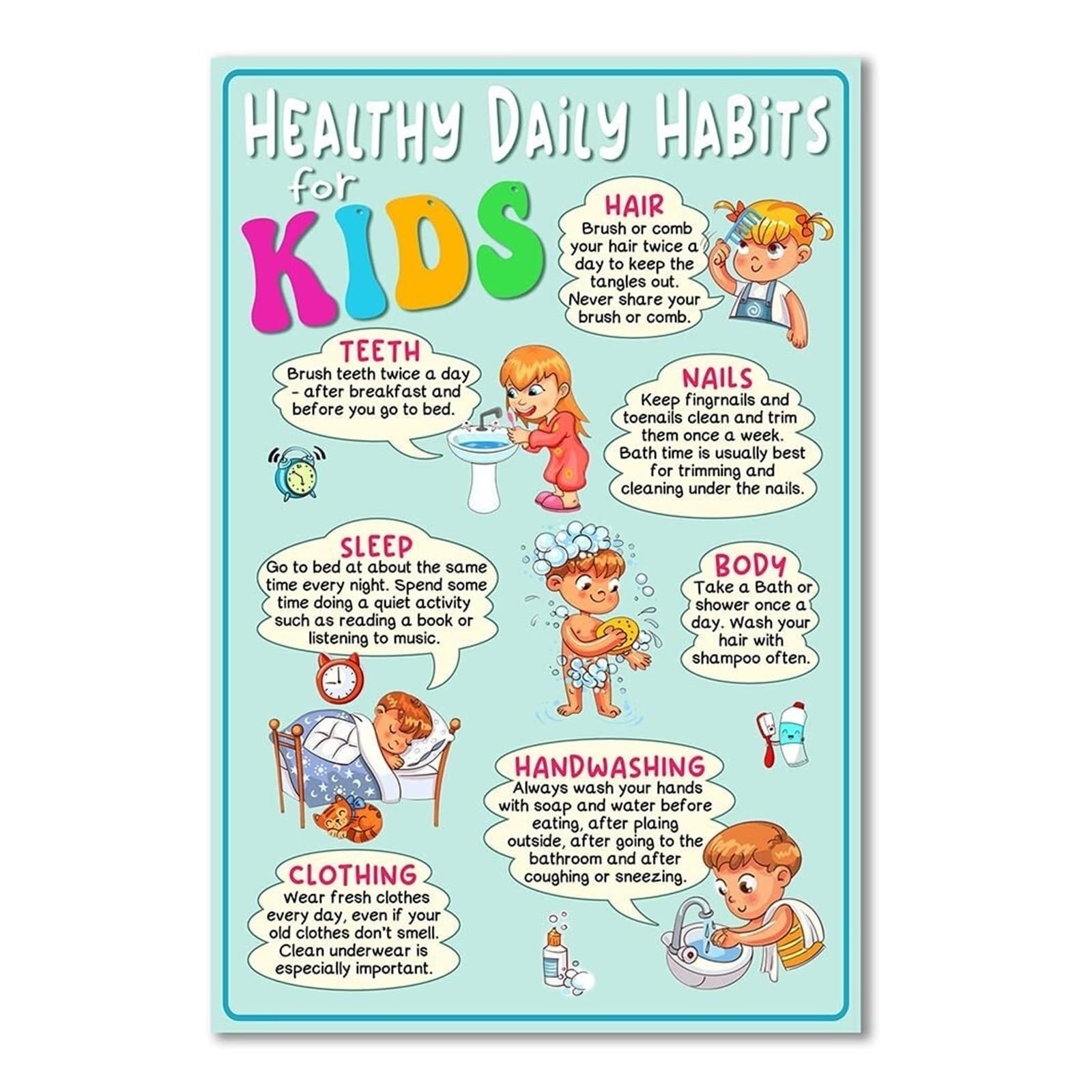 KCDFDVJFBM Childrens Healthy Habits Poster Daily Routine Chart for Educational Wall Decor for Preschool Kindergarten Classroom and Home(Framed,16x24inch(40x60cm))