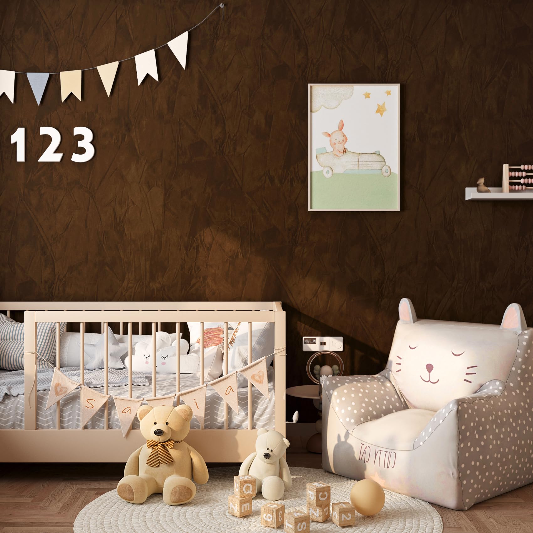 ReWallpaper Velvet Fabric Wallpaper for Living Room Brown 44.5cm×7m Peel and Stick Wallpaper Dark Brown Vintage Felt Flock Lining Paper for Walls Drawers Jewelry Box Wall Paper Roll Bedroom - Image 3