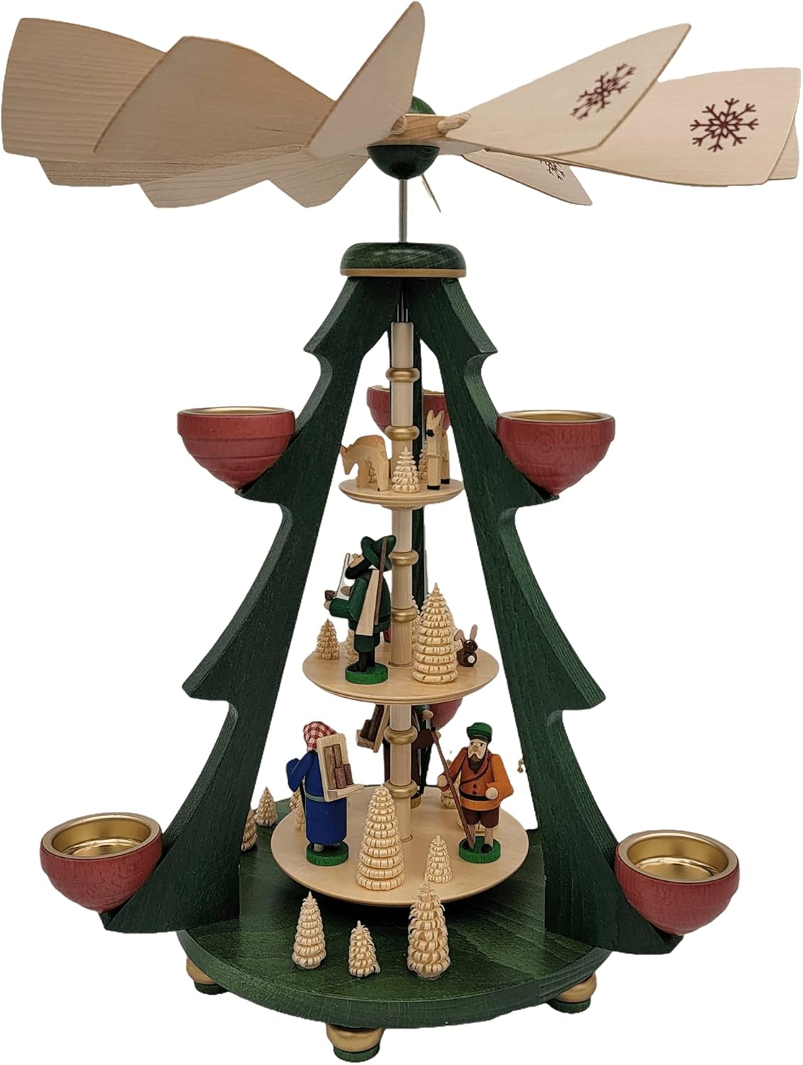 German Christmas Pyramid Forest People, 3-Tier, Height 40 cm / 16 inch, Natural, Original Erzgebirge by Richard Glässer