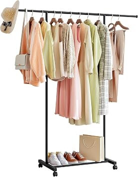 SUOERNUO Clothes Rack with Wheels Rolling Clothing Rack for Hanging Clothes, Portable Metal Garment Rack for Bedroom Laundry Living Room Black, 59.05"*15.75"*59.45"