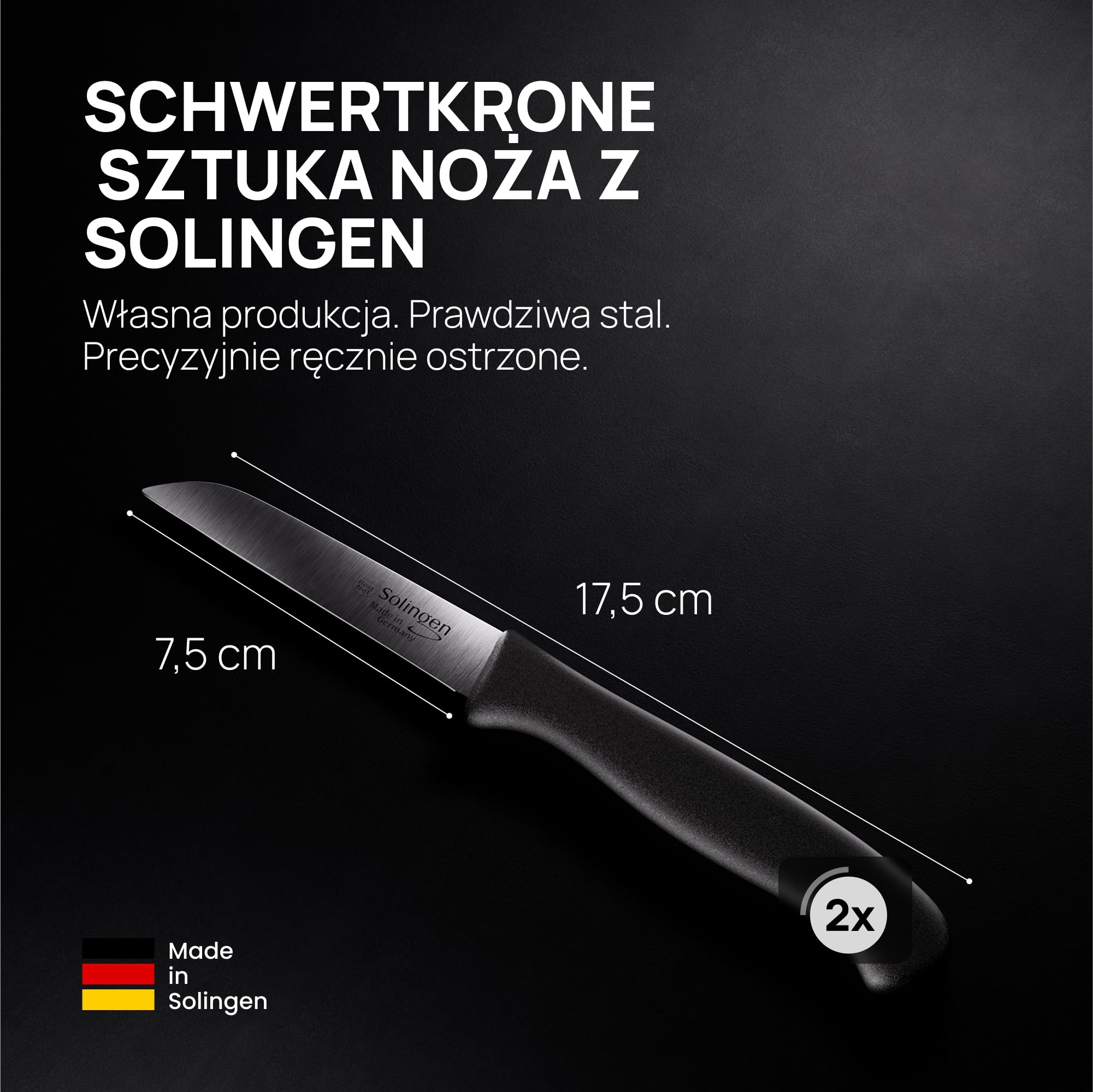Schwertkrone® Nóż do obierania warzyw, owoców, mały, ostry, nóż do obierania ziemniaków, nóż uniwersalny, nierdzewny (2 x 3 prosty)