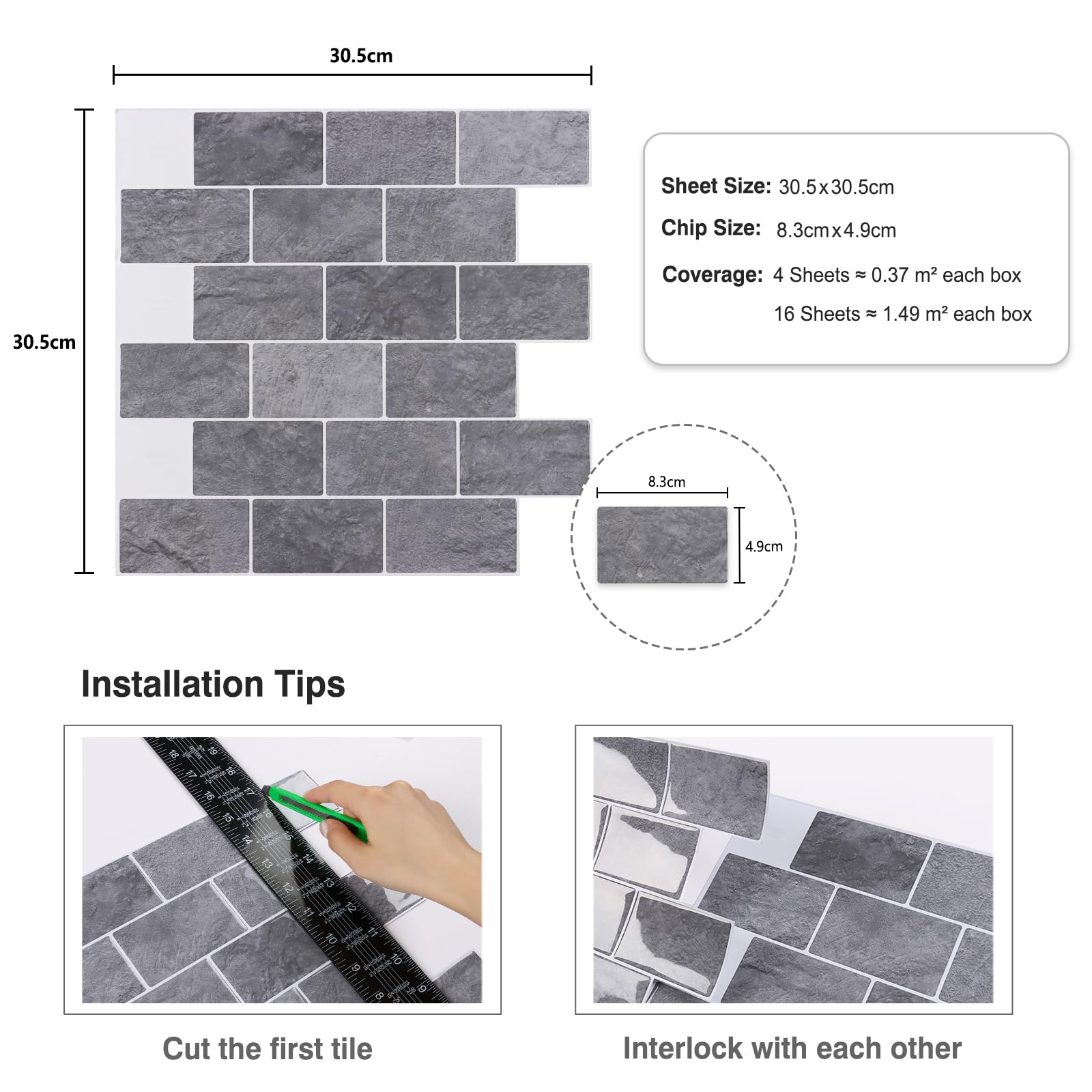 CRE8TIVE 16 Pezzi Piastrelle Adesive Effetto Cemento Grigio Mattonelle Adesive Cucina Autoadesiva Rettangolare Paraschizzi Cucina Piastrelle Adesive Bagno Impermeabile per Lavanderia 30.5cm x 30.5cm