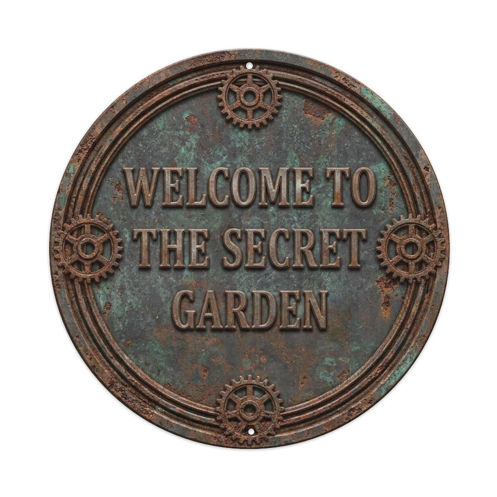 Vintage Welcome Secret Garden Iron Charcoal Gear Metal Tin Sign