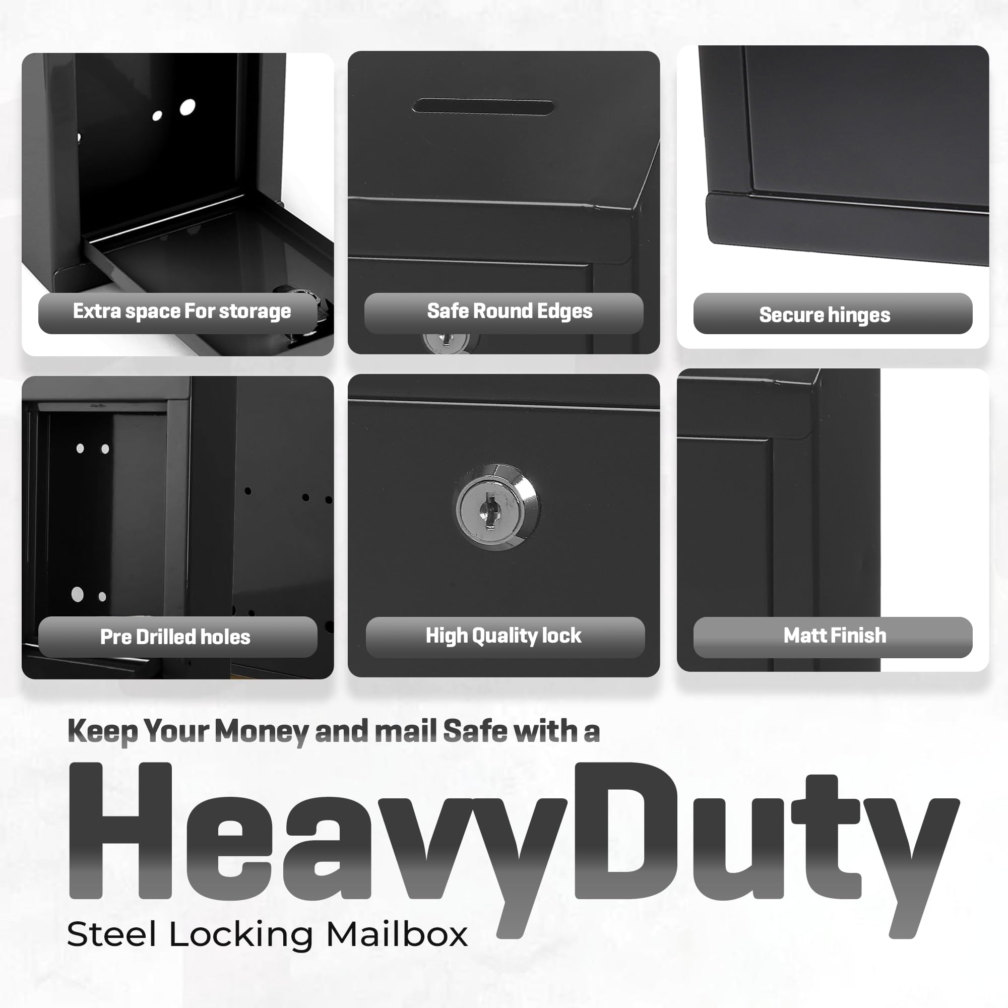 Metal Donation Box-Suggestion Box with Slot and lock-Cash Lock box for Money-Secure Drop Box-Comment and ballot voting box-comes with pre-drilled holes for easy wall mounting 10 X 6 X 2.5"(Black) - Image 4