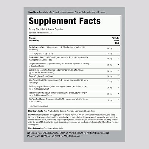 Miniatura 2 de Piping Rock Suplemento de menopausia para mujeres | 100 cápsulas | Suplemento complejo avanzado | con cohosh negro, trébol rojo, casteberry | Sin