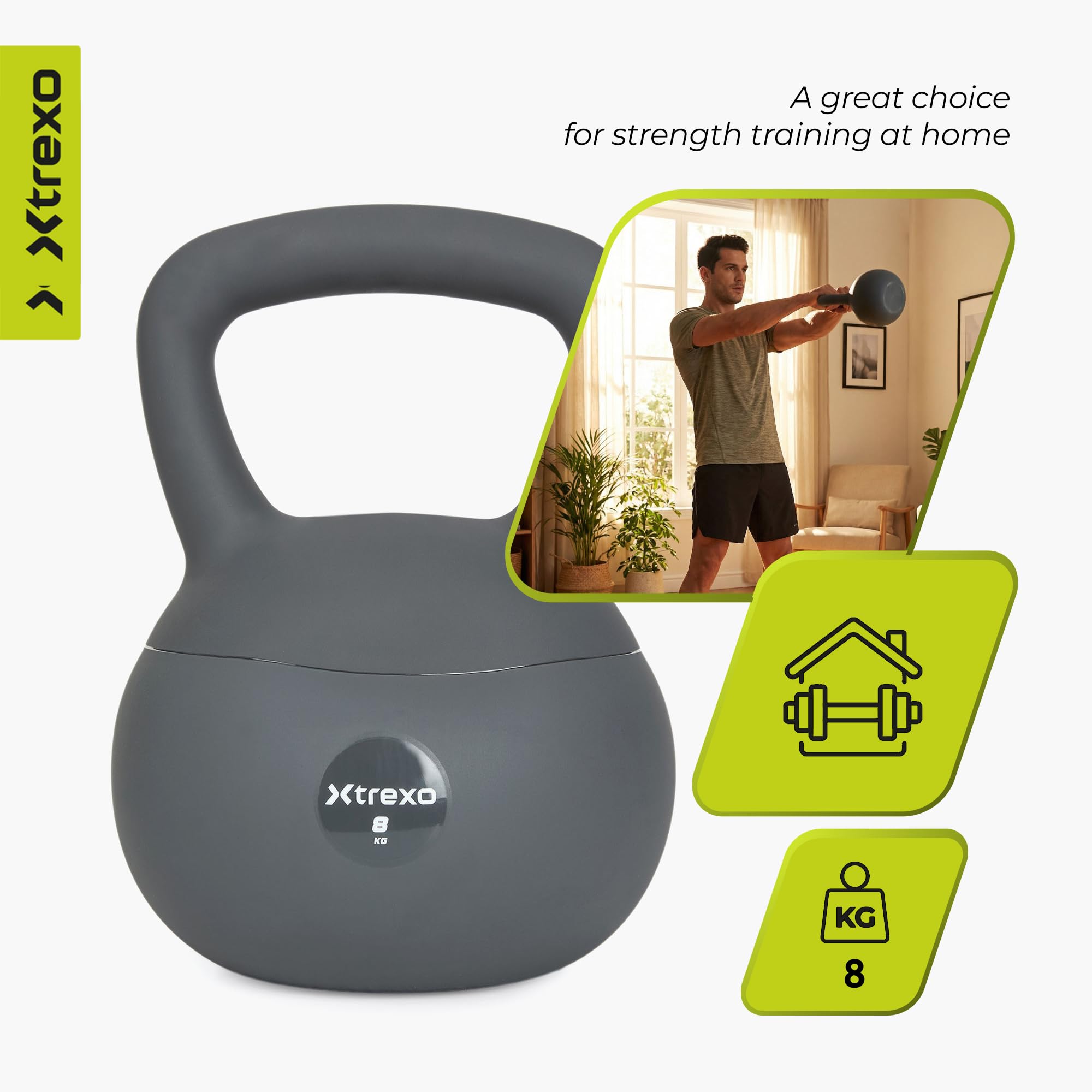 Soft Kettlebell 6-12 kg – przyjazna dla podłoża i cicha praca – syntetyczna osłona z materiałem wypełniającym – do treningu siłowego i funkcjonalnego w domu