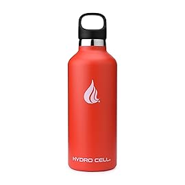 HYDRO CELL Stainless Steel Water Bottle with Straw & 2 Standard Mouth Lids (32oz 24oz 20oz 16oz) Keeps Liquids Hot or Cold w/Double Wall Vacuum Insulated Leak Proof Sport Design (Red 32oz)