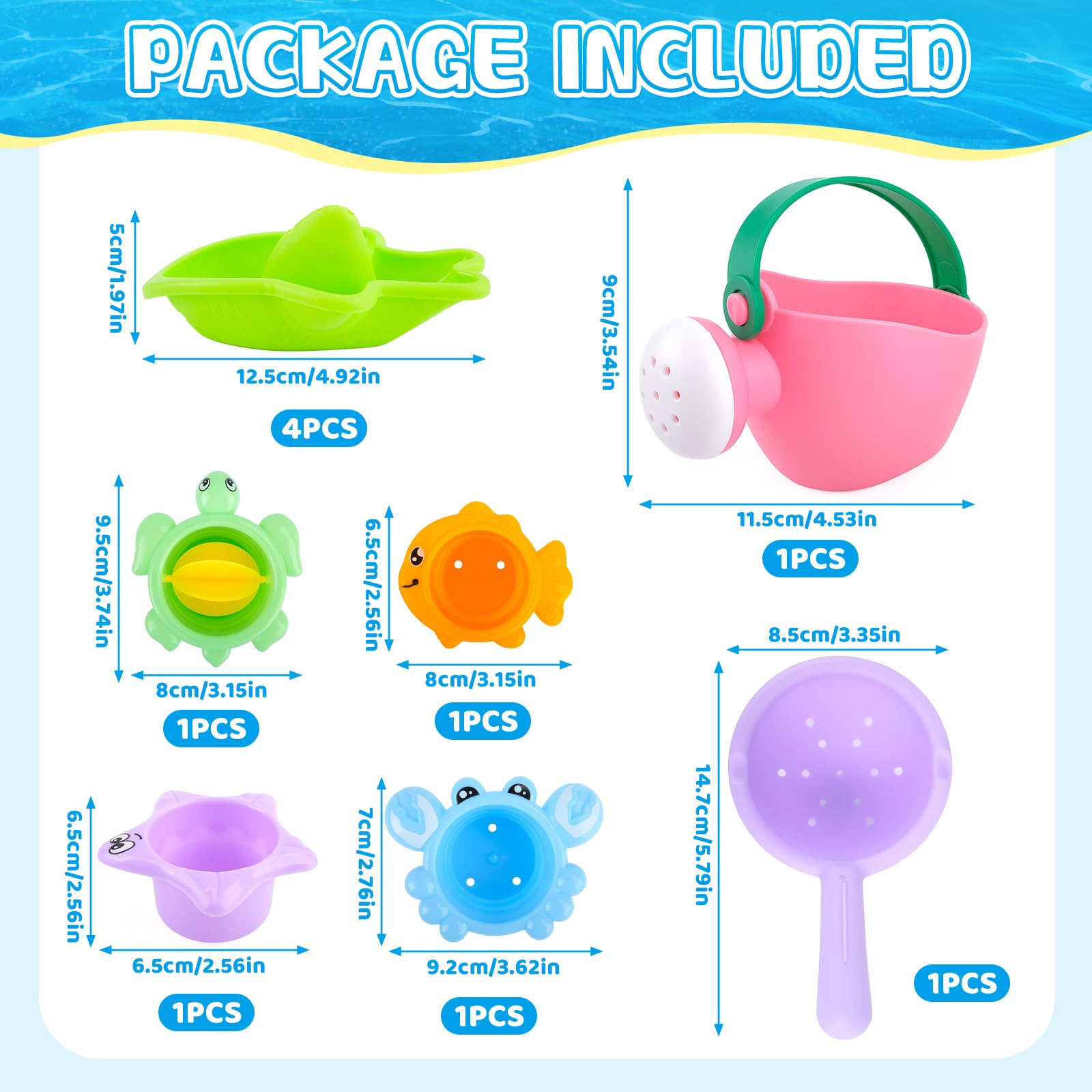 16 Jouets De Bain Bébé BIQIQI - Bateaux Empilables, Animaux à Presser, Cuillères, Jeux Sensoriels Pour Baignoire