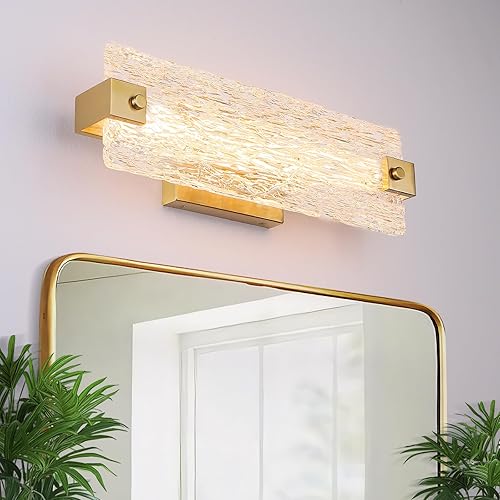 Brushe - Lámpara de tocador de baño dorada de 16.5 pulgadas, 10 W, regulable, lámpara de baño LED sobre el espejo, moderna barra de cristal para