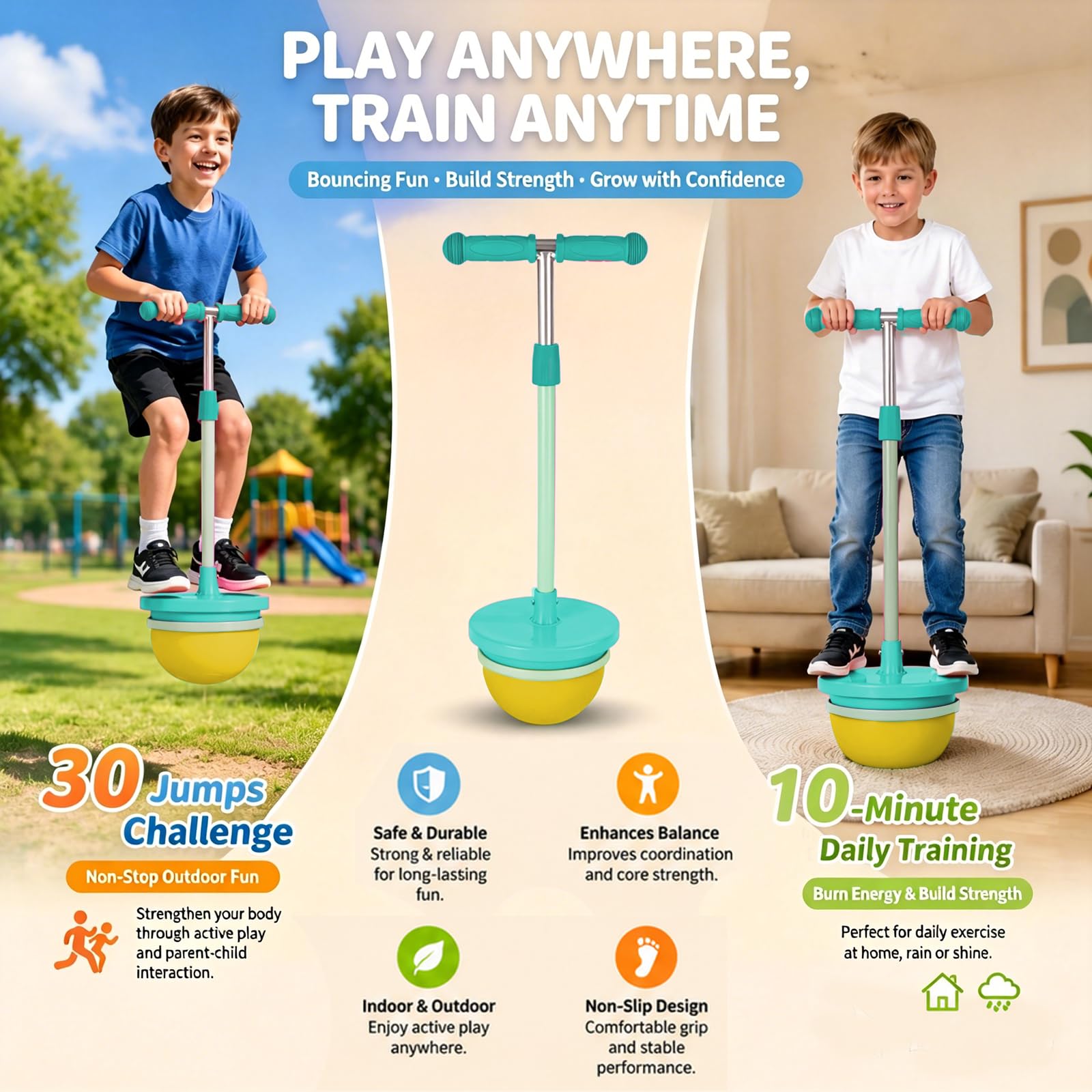Hüpfbälle, Pogo Ball mit Griffen, Hüpfspielzeug Outdoor, Für Innen Und Außen Kinder Jungen Mädchen Teen Weihnachtsfeier Geburtstag (Blau)
