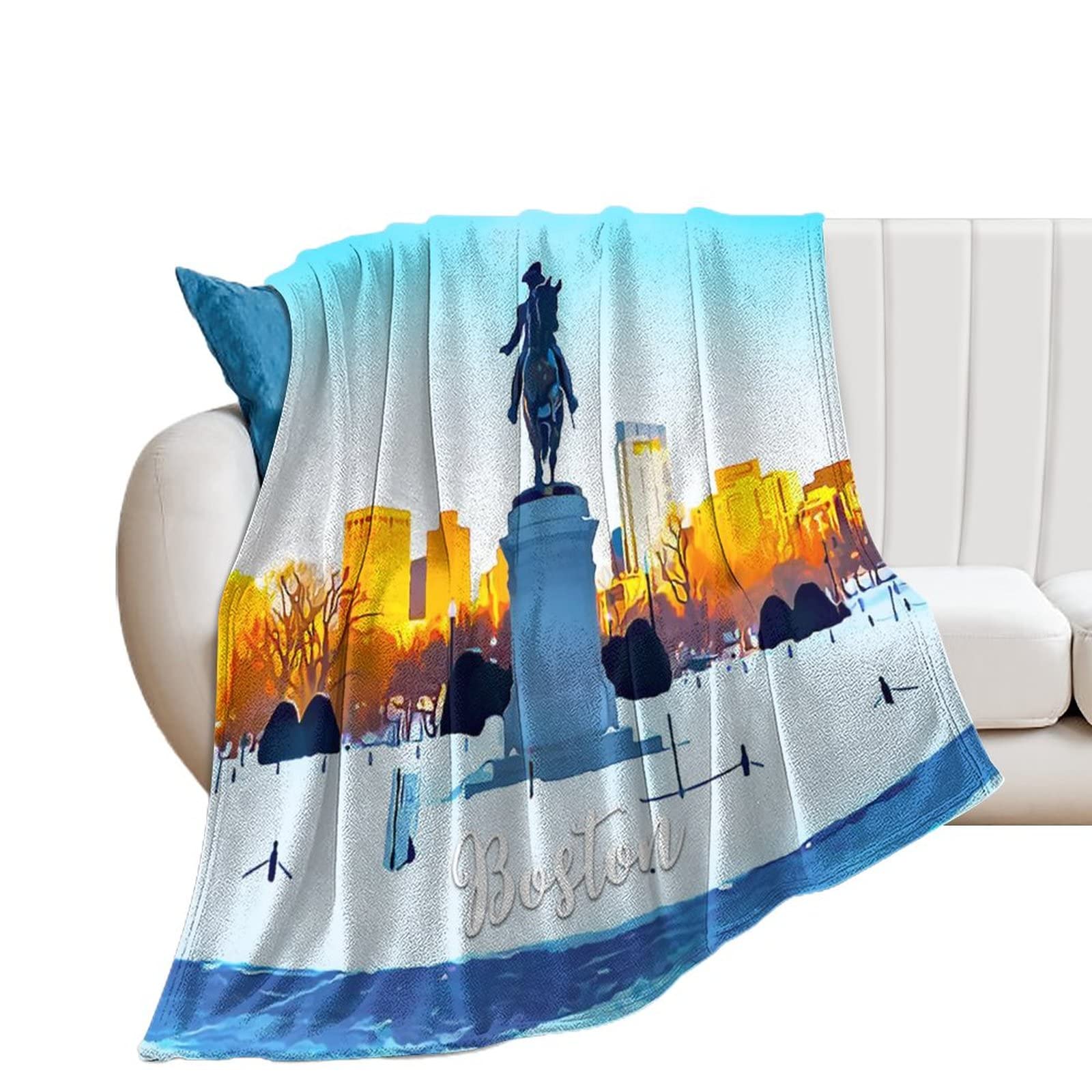 Couverture Boston en flanelle 152x203 cm plaid paysage urbain
