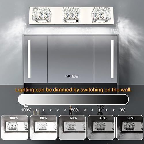 Miniatura 2 de ZUZITO Lámparas de baño cromadas  3 luces de cristal modernas para tocador de baño  Luces LED regulables de 18 W para baño pequeño