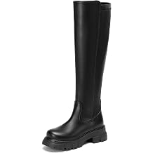CouieCuies Womens knee high Boots Platform Rounded Toe Lug Sole Tall Boots Comfortable Side Zipper Wide Calf Dress Long Boot for Women