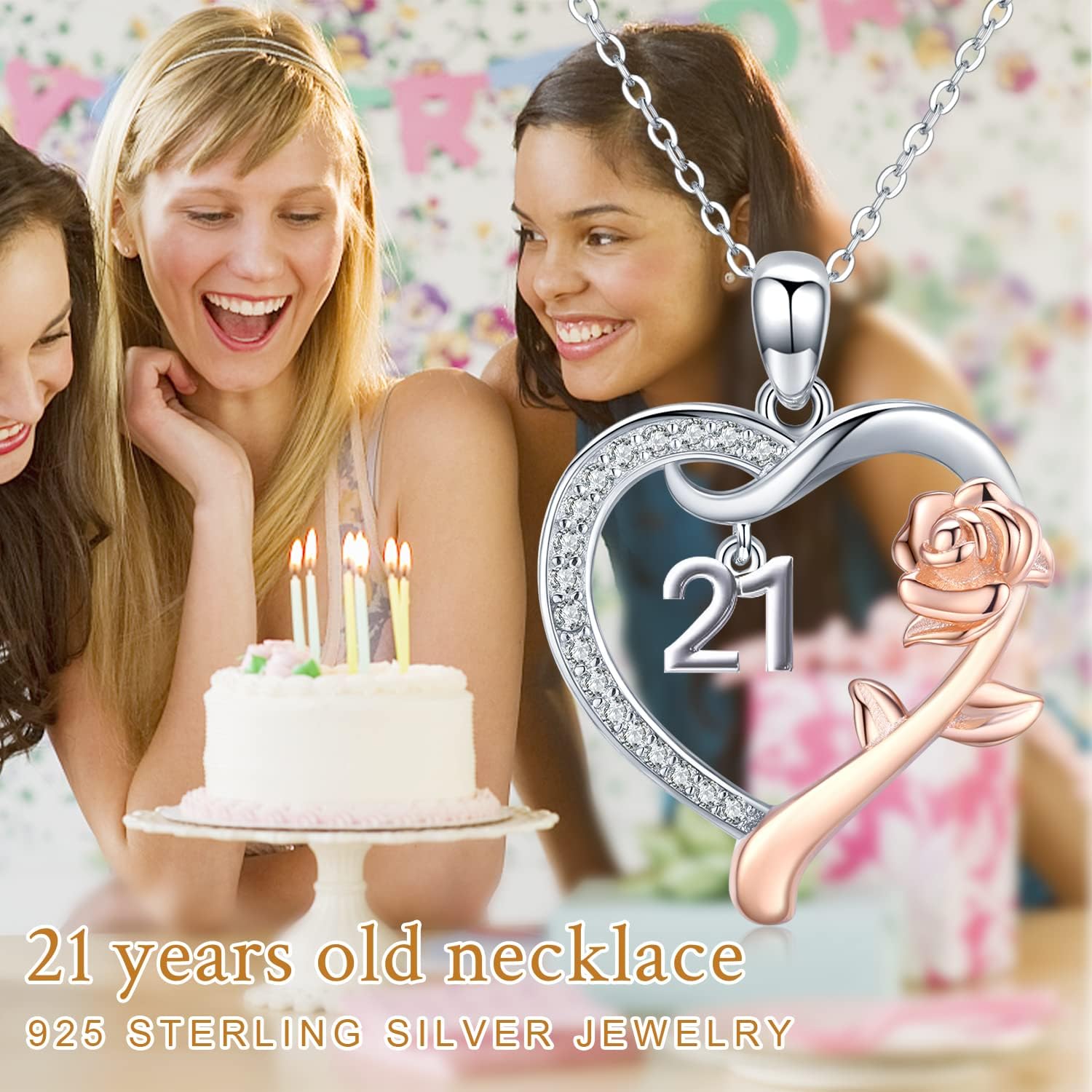 18 Year Old Girl Birthday Gifts / 10th/11th/12th/13th/15th/16th/17th/21th/30th/40th/ 50th/60th/70th/75th/80th/85th/90th/100th Birthday Gifts for Women Daughter 925 Sterling Silver Love Heart Rose Flower Pendant Necklace for Wife Mom Mothers Day Christmas Anniversary Graduation Jewelry - Image 7