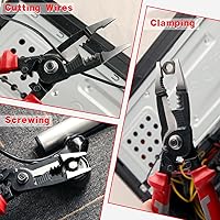 Vista 3 de Alicates multifuncionales 6 en 1 para electricista de 8 pulgadas, alicates de punta larga con pelacables, cortador de aguja, alicates de nariz