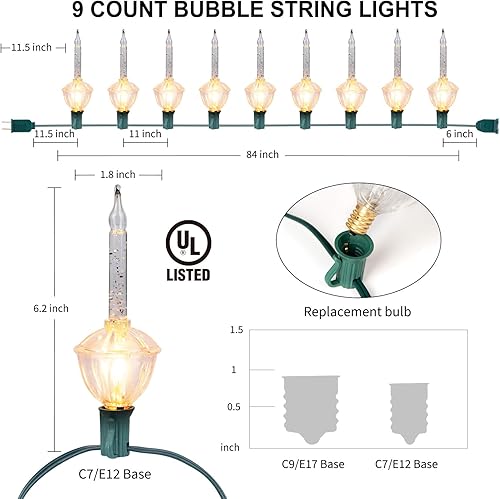 Miniatura 6 de Guirnalda de luces de burbujas, 2 unidades, 9 unidades, bombillas tradicionales de burbujas transparentes con purpurina plateada, luces de burbujas