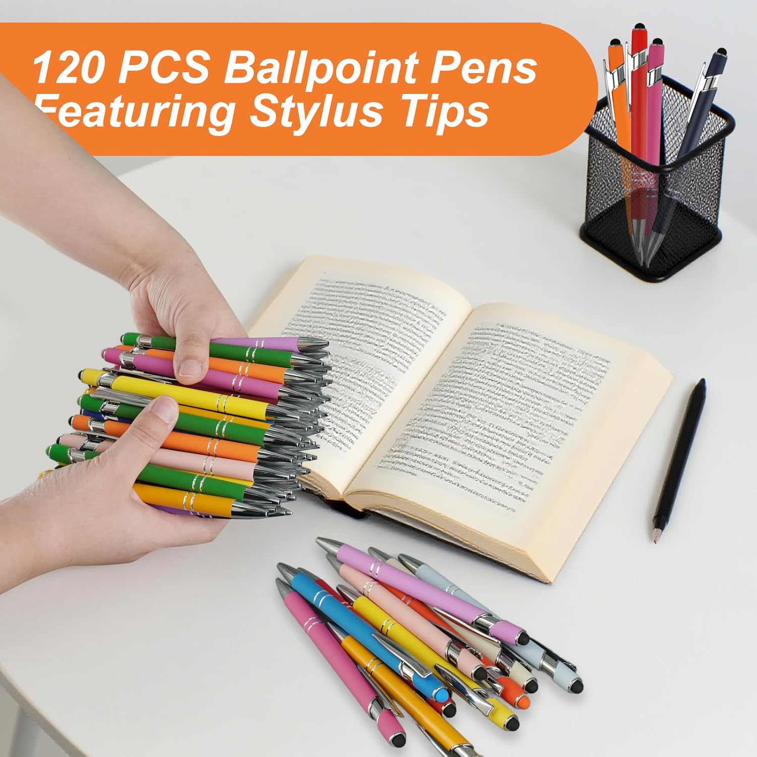 120 Pcs Ballpoint Pen with Stylus Tip 1.0 mm Medium Point 2 in 1 Black Ink Metal Stylus Pen for Tablet Touch Screen (Multicolors)