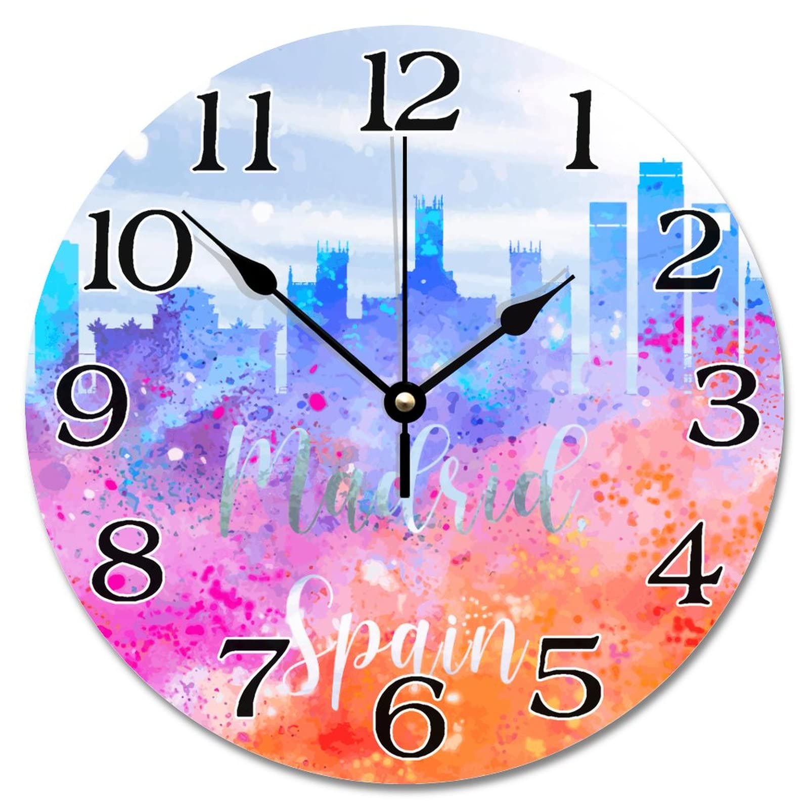 Horloge murale skyline Madrid moderne peinte 30 cm salon cuisine