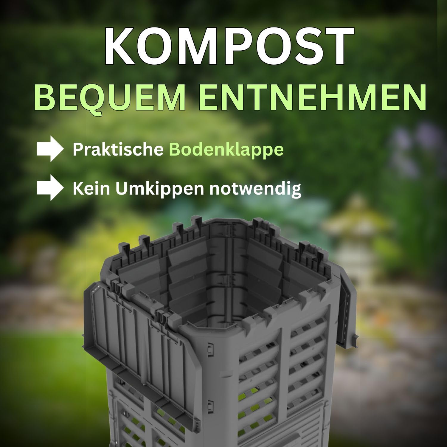 ViD Komposter 300 Liter Schwarz 71x71x79,5cm, Garten Schnellkomposter, Robust, Witterungsbeständig, Thermokomposter mit Belüftungssystem, Kunststoff