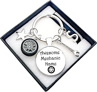 Mechanic Gift. Personalised. Awesome Mechanic. Keyring. Car Mechanic. Initial Charm. Box. Gift Card