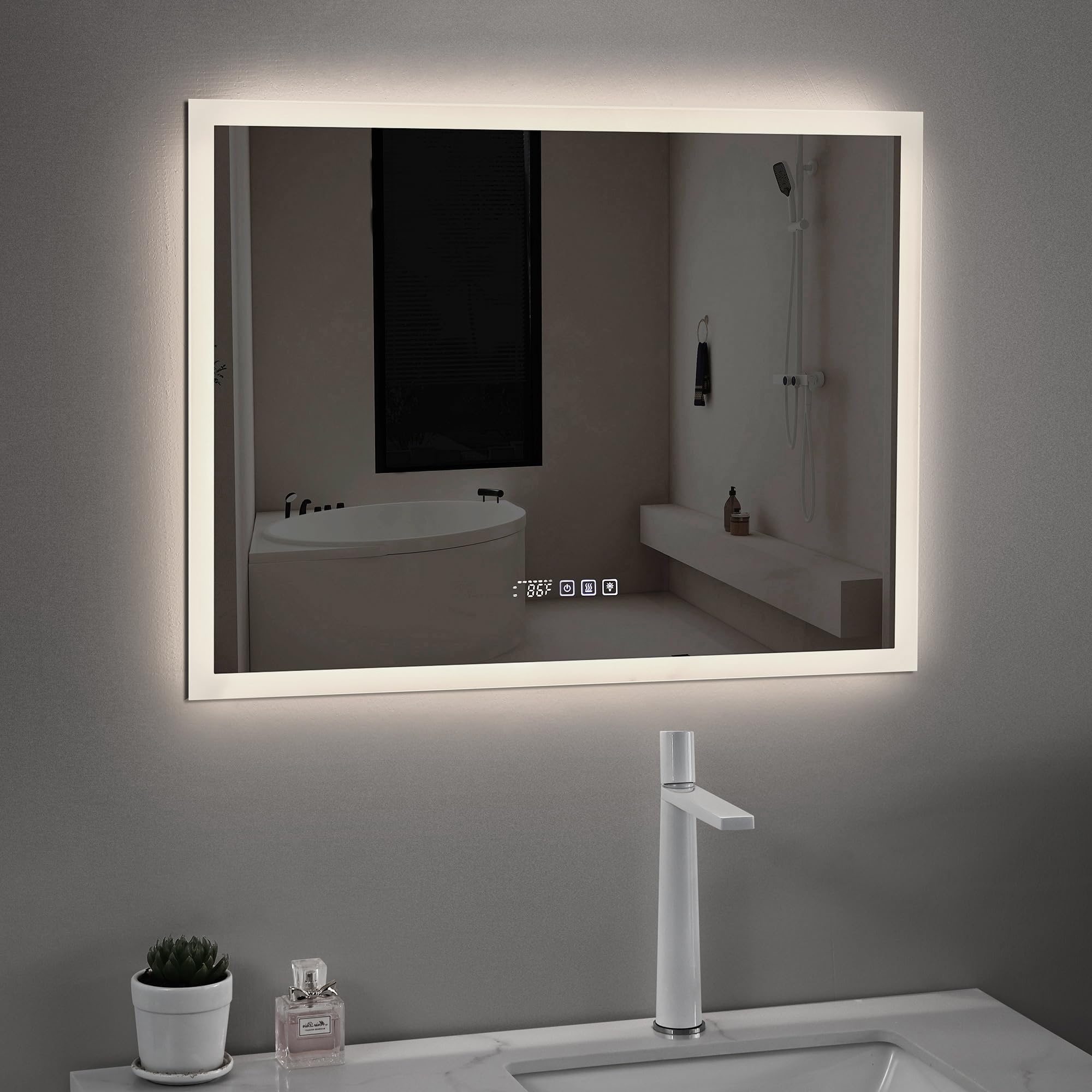 LED Bathroom Mirror, 24x32 Vanity Mirror with Anti-Fog Function, 3 Dimmable Colors, Memory Function, Wall-Mounted Lighted Mirror(Horizontal/Vertical)