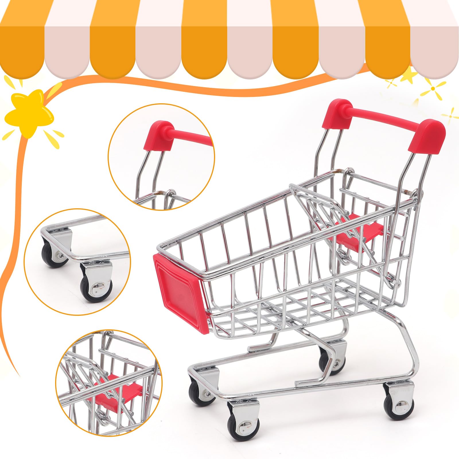Carrello Della Spesa In Miniatura Per Bambole E Case Delle Bambole - Acciaio Inossidabile, Set Con Cestino 23x15,8 Cm