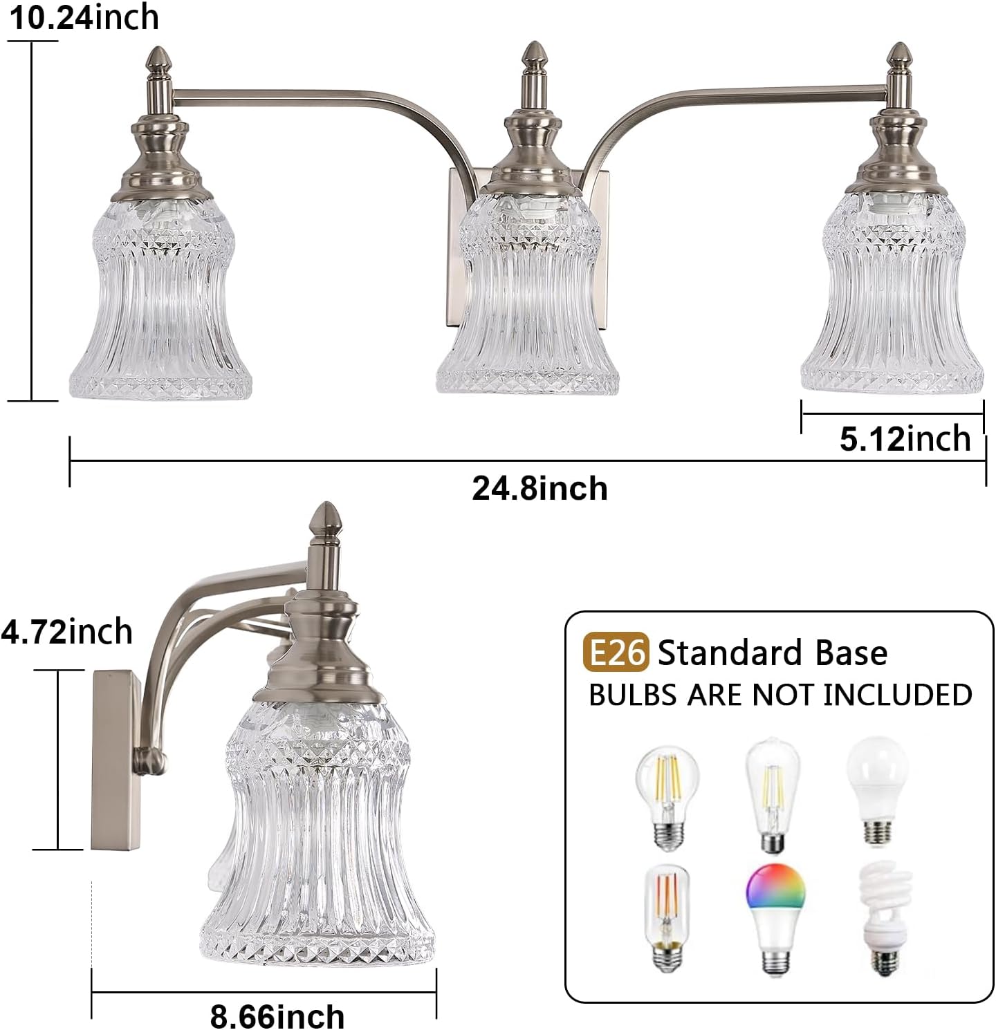 Bathroom Light Fixture Brushed Nickel Vanity Lighting 3 Lights Bathroom Wall Scone for Bedroom Living Room Hallway
