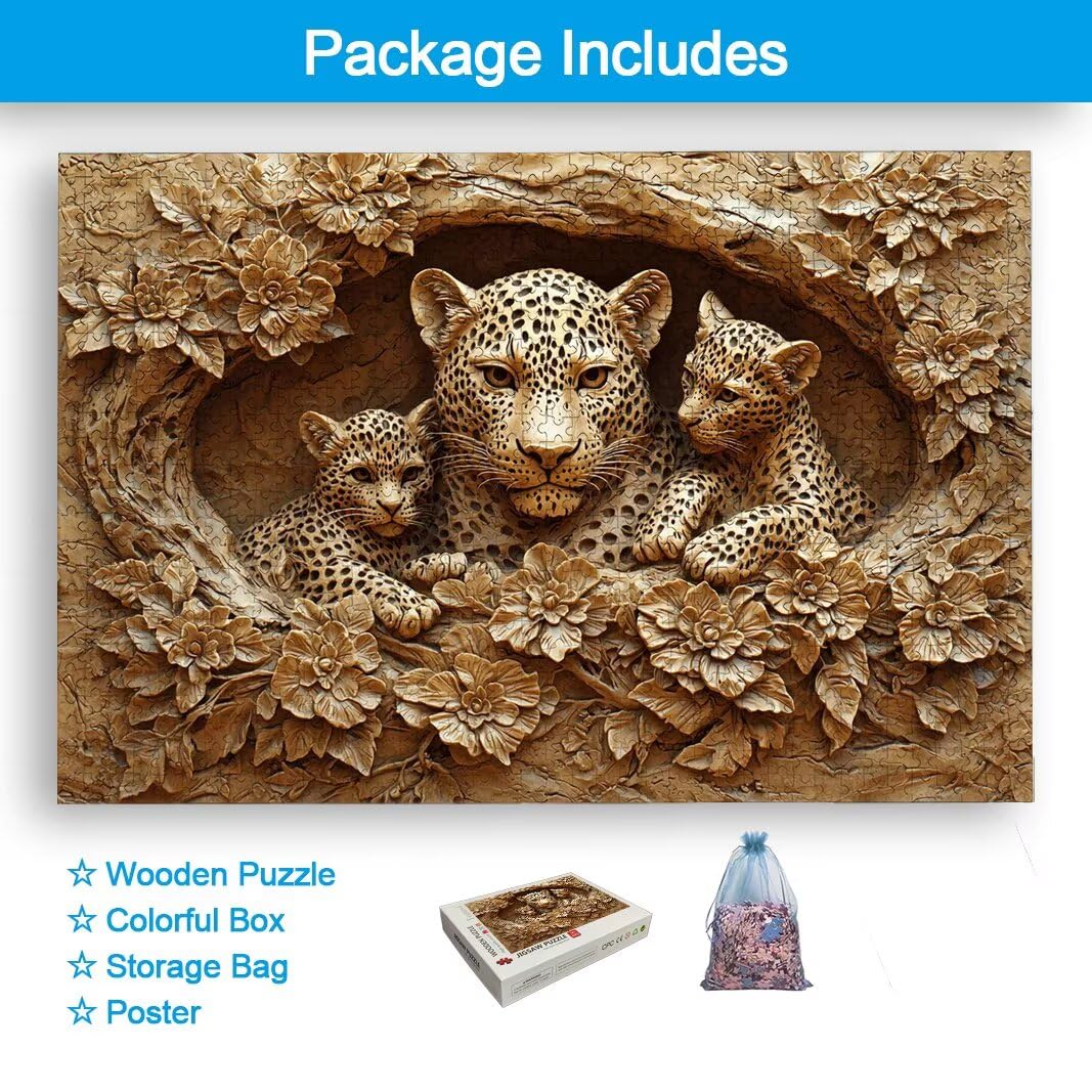 Puzzle 1500 Piezas, Puzzle Leopardo de Madera para Adultos, Regalos -2544