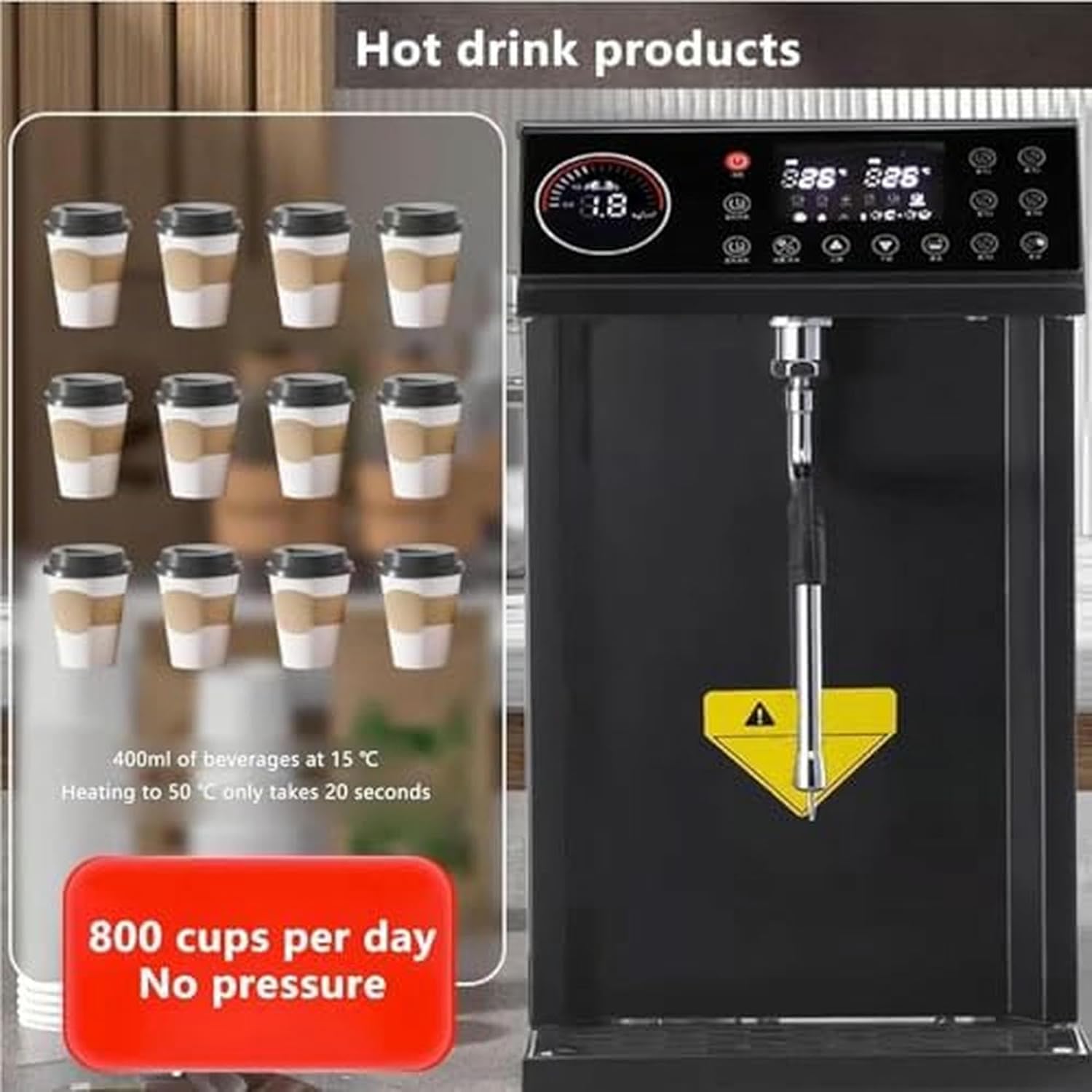 Commercial Electric Steam Milk Frother - Stainless Steel Automatic Foam Maker with 5 Adjustable Temperatures & Timer Switch for Coffee, Tea, and Hotel Use