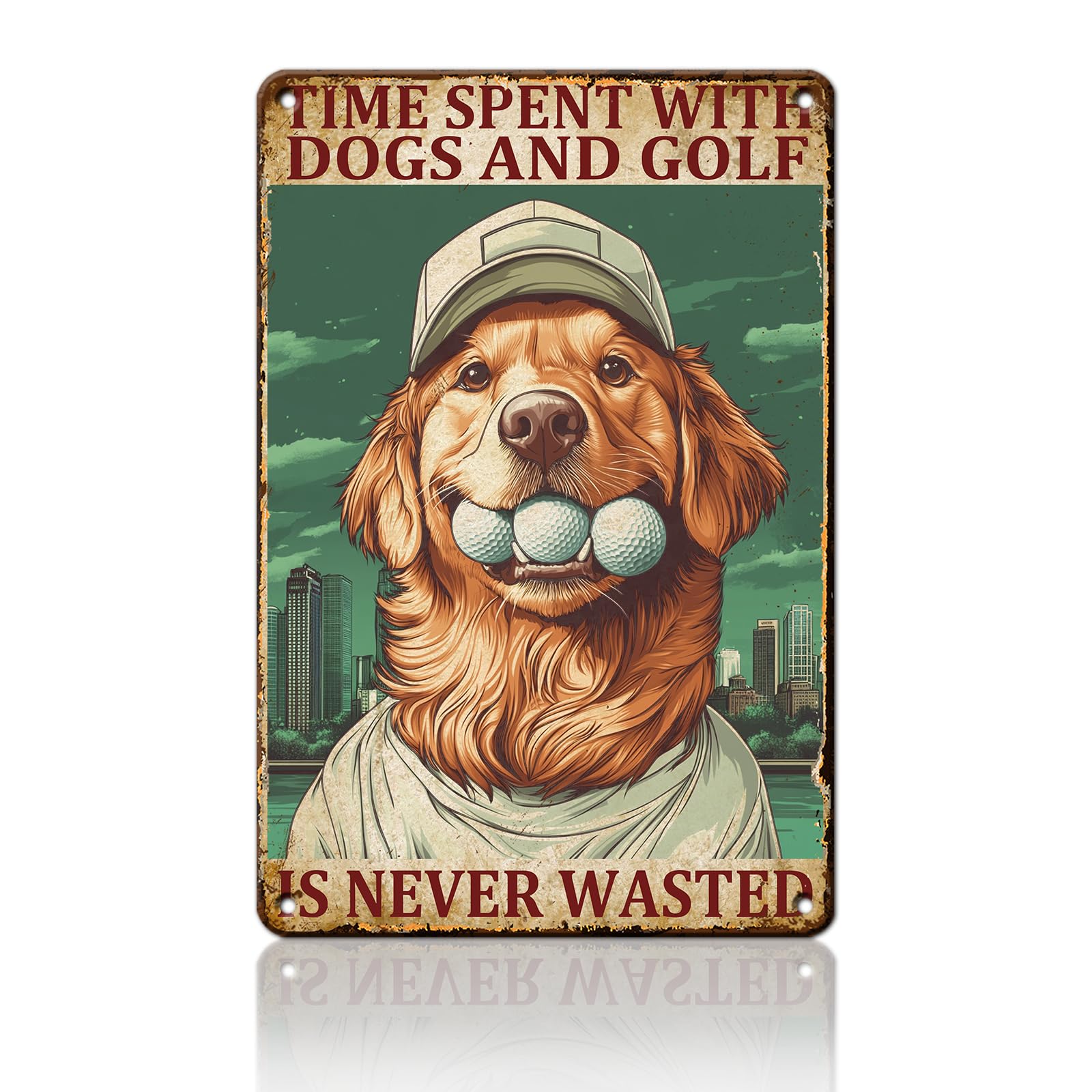 Anceky Retro Metal Tin Sign Time Spent with Dogs and Golf is Never Wanted Golf Sign Funny Wall Decor for Home Farmhouse Backyard Bar Outdoor 12×8 Inch