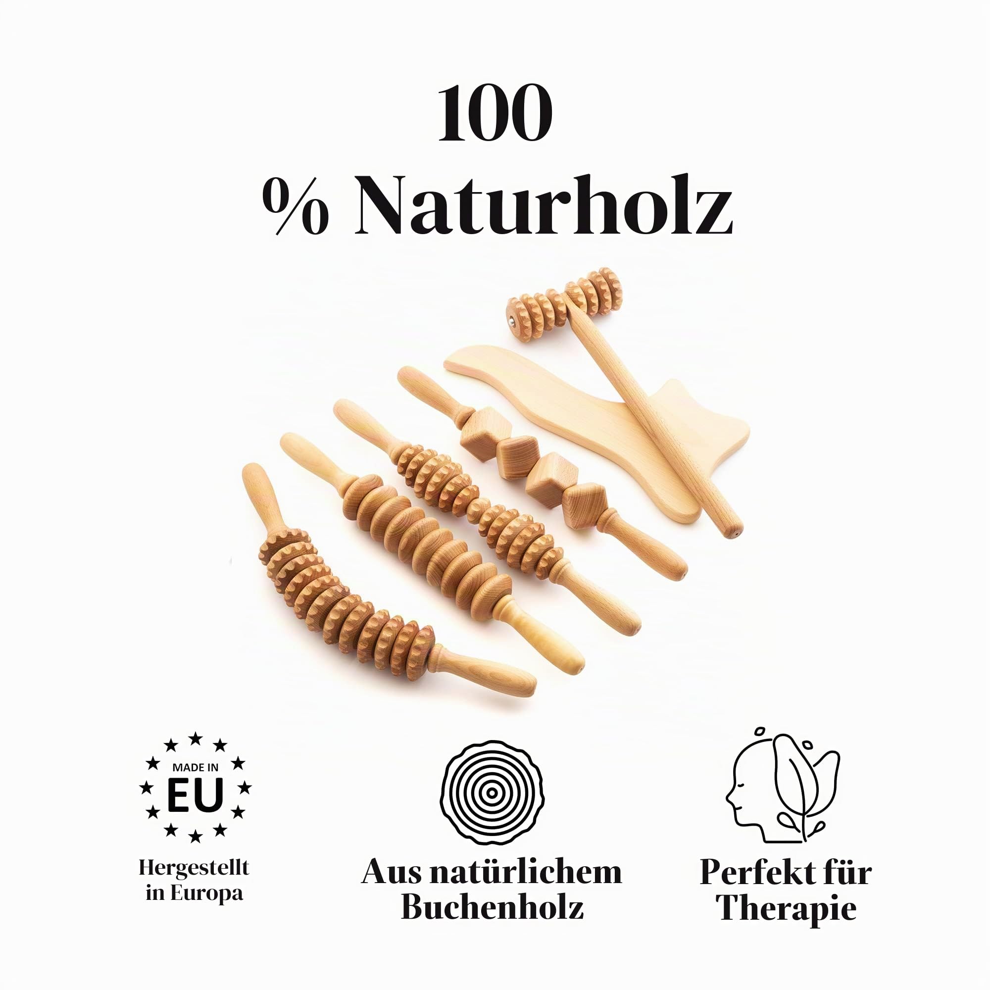 tuuli Accessories Maderotherapie Holz Set Massagegerät Roller Cellulite Lymphdrainage Gerät