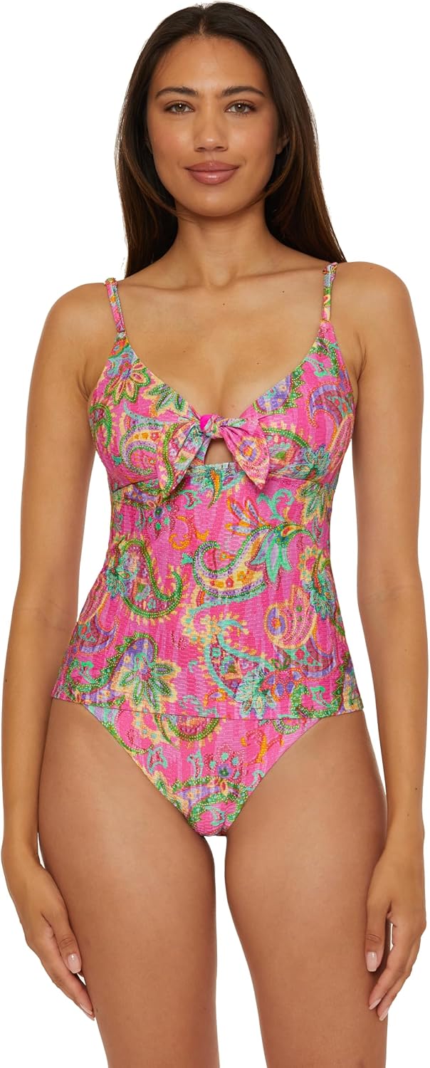 BECCA Women's Polynesia Multi-Way Tankini, Floral Print, Adjustable, Swimsuit Tops for Women