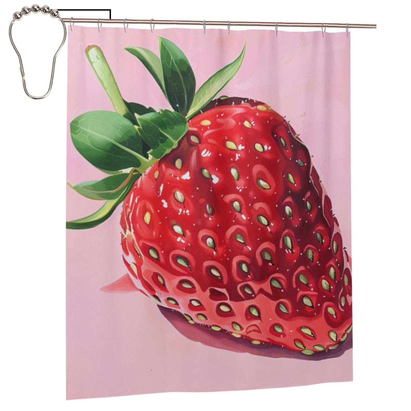 BWWHCCTI Strawberry Printed Shower Curtain With 12 Iron Hooks Opaque Quick Drying Waterproof Shower Curtains Sets For Bathroom 152x183 Cm