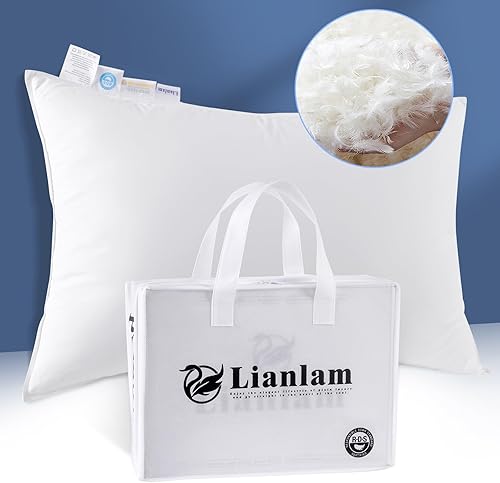 LIANLAM Almohadas de plumón blancas canadienses tamaño King (paquete de 1) 900 de potencia de relleno, carcasa de algodón egipcio de 1000 hilos,
