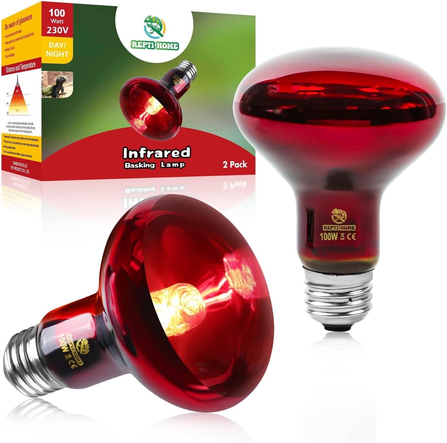 Reptile Heat Lamp Bulb, Infrared Heat Lamp for Reptile 100W 2Pack, Basking Spot Red Heat Light for Lizards,Turtles,Chicks,Puppies