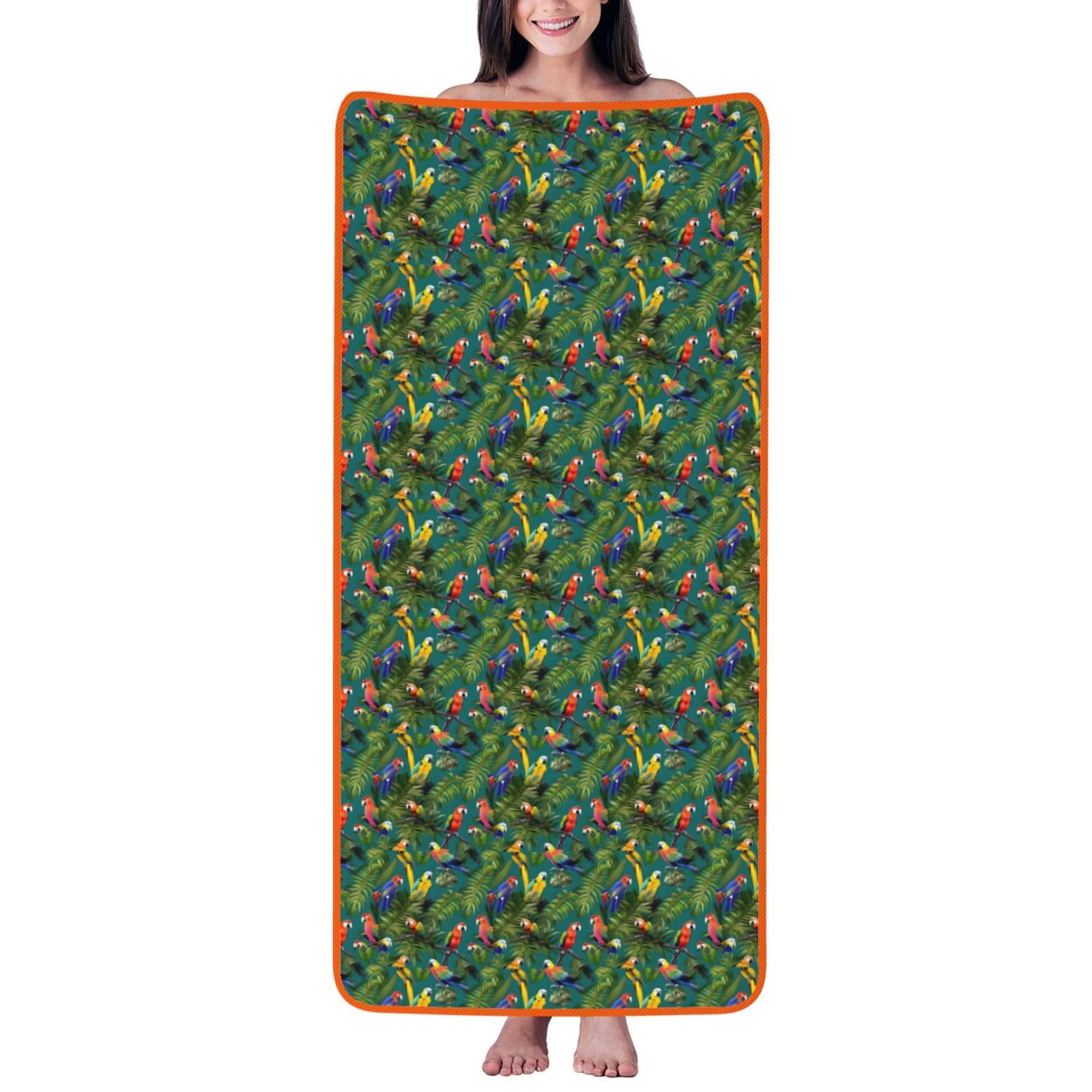 Nimongt Unisex Orange Tropical Plants And Parrots Print Lightweight Comfort Coral Velvet Bath Towel Home Bathroom Hotel Spa Beach Travel