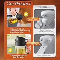 Vista 6 de YARRAMATE Pulverizador de aceite de oliva de vidrio de 16 oz/15.9 fl oz para cocinar con calcomanías, dispensador de aceite 2 en 1 para utensilios