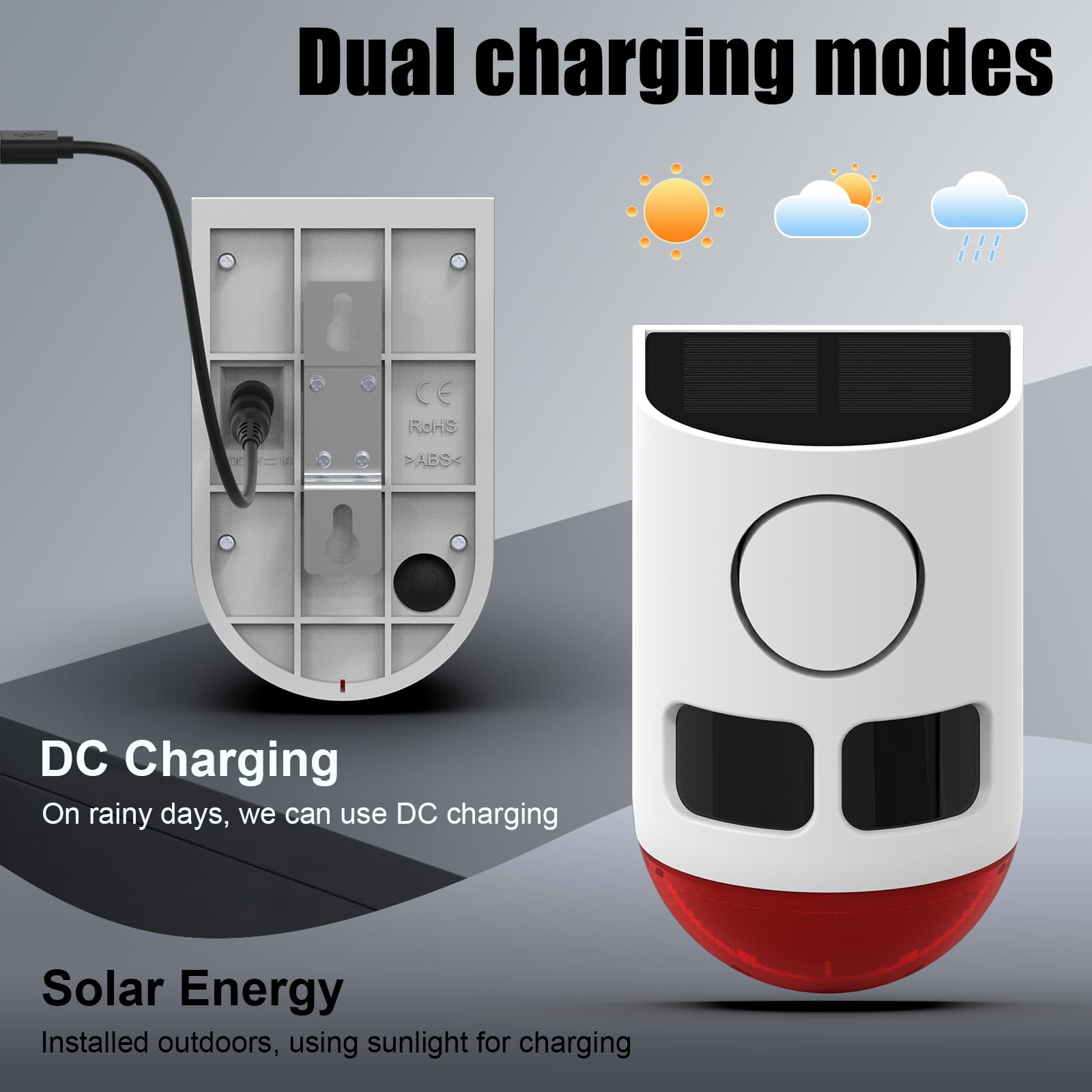 Solar Bewegungsmelder Alarm mit Blitzleuchte, 130dB Außensicherheitsalarmanlage, 13 Alarmtöne mit Fernbedienung, wasserdichter PIR-Bewegungsmelder für Bauernhöfe, Höfe, Gärten und Obstplantagen.4PCS