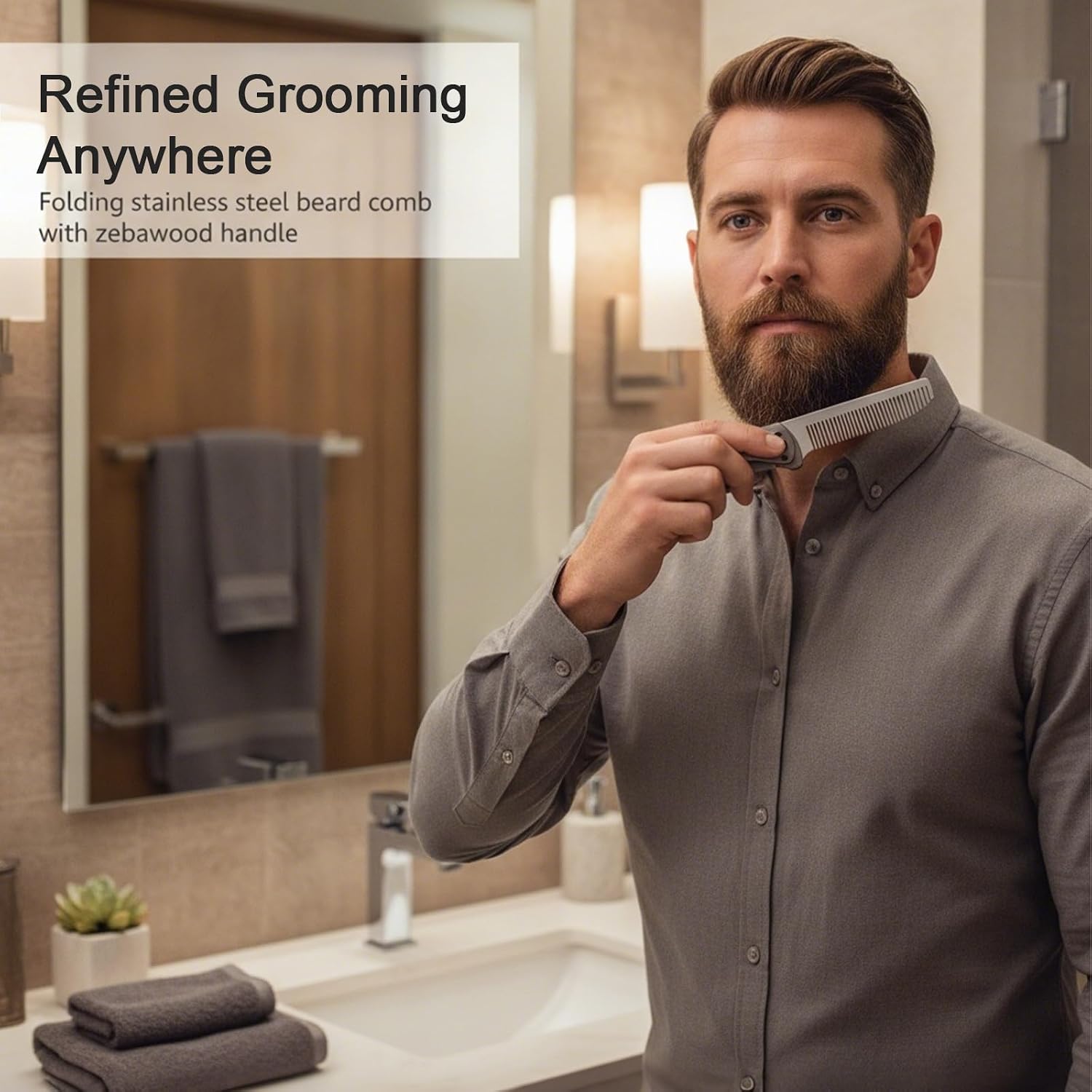 Folding Beard Comb for Men, Secure Lock & Pocket Clip, Lightweight 0.12lb