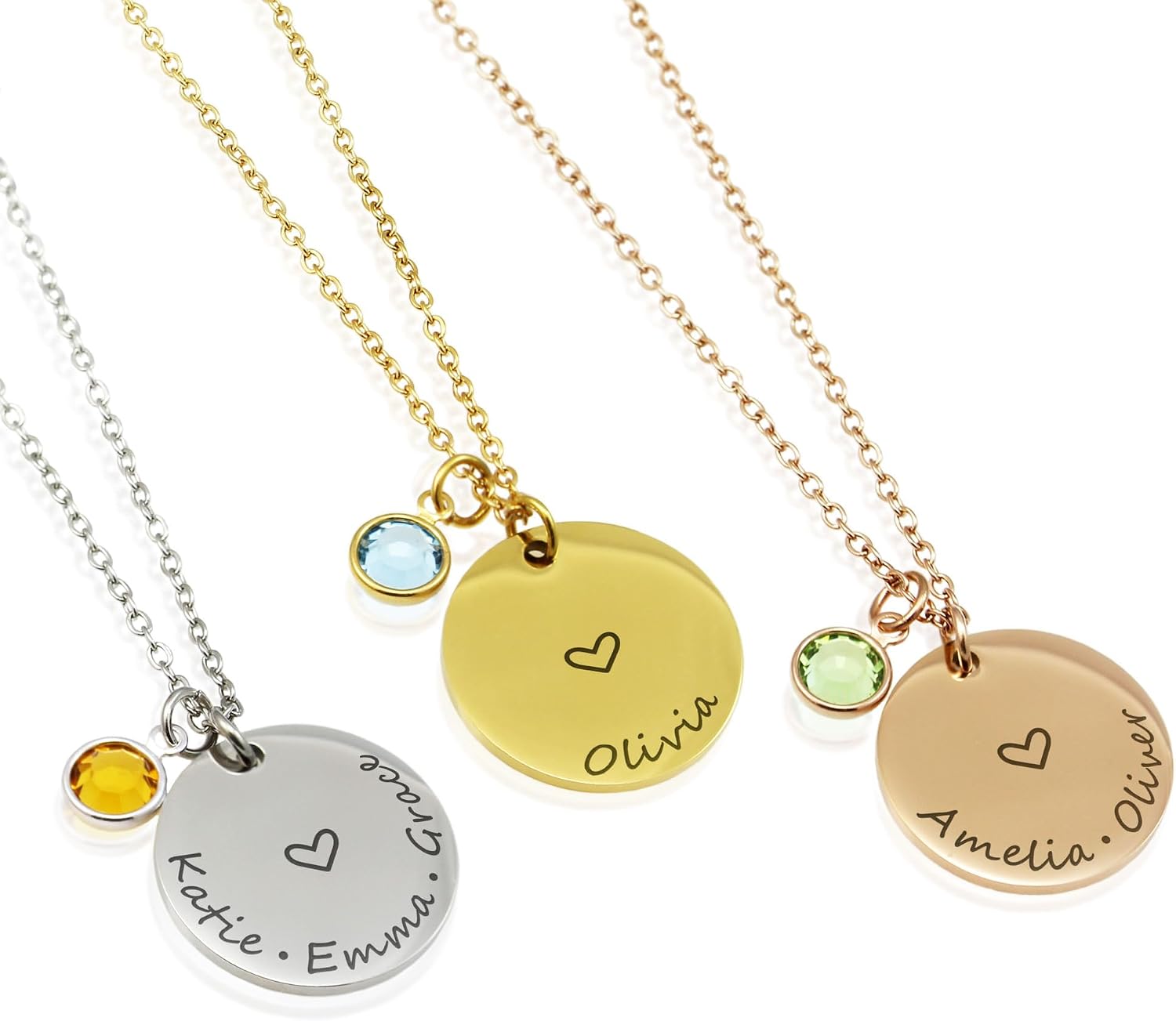 Personalized Laser Engraved Name Necklace Stainless Steel High Polished Jewelry Personalized Gift For Woman Swarovski Birthstone