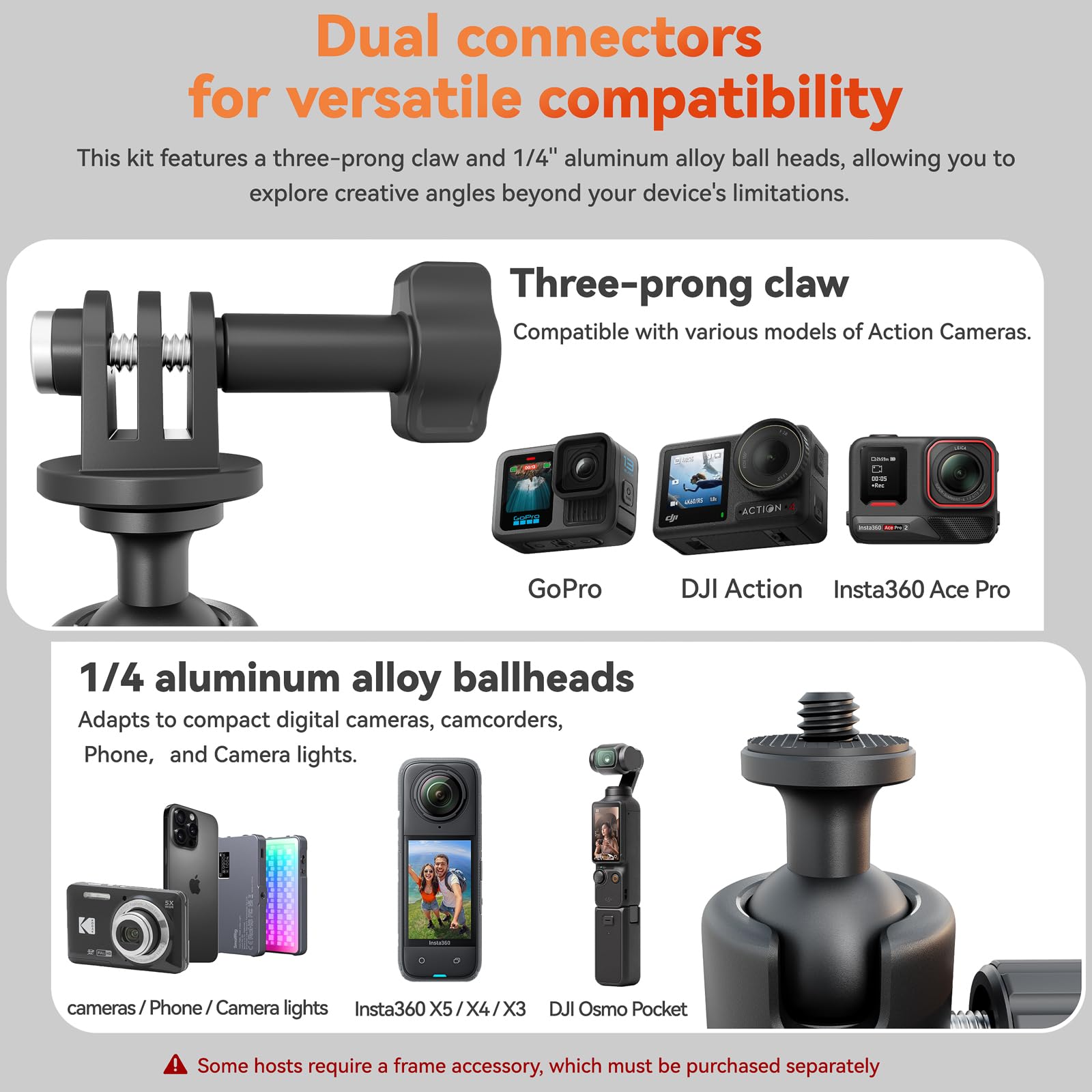 sciuU Support Magnétique – compatible avec GoPro, DJI Action, Insta360 X5 / X4 / Ace Pro & Caméras d'Action – Adaptateur à vis 1/4″, Tête à rotule 360°, Design Magnétique & Sillicone Ventouse Puissant