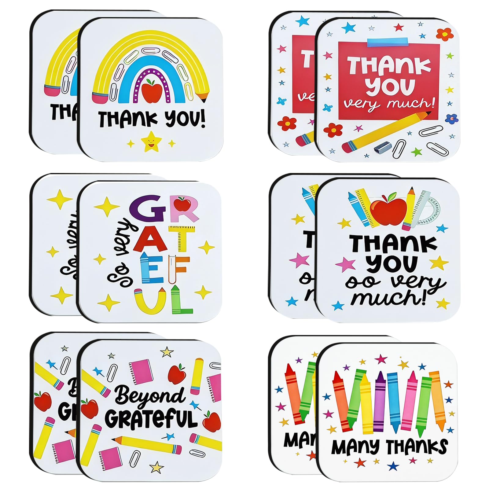 Mitibet 12 Pcs Thank You Gift Coaster, Teacher Appreciation Presents Bulk, Leaving Gifts for Colleague Women, Funny Work Friend Coasters Set (6 Colors, 12 Pcs)