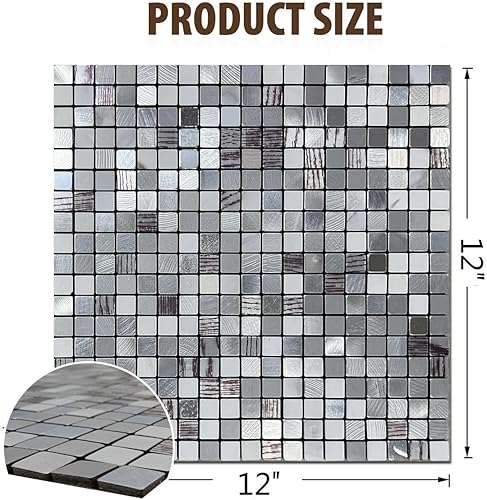 Miniatura 9 de YMMXGE Azulejos de pared de metal para despegar y pegar en la cocina, decoración de pared 3D, azulejos de mosaico de aluminio para baño, 11.81 x