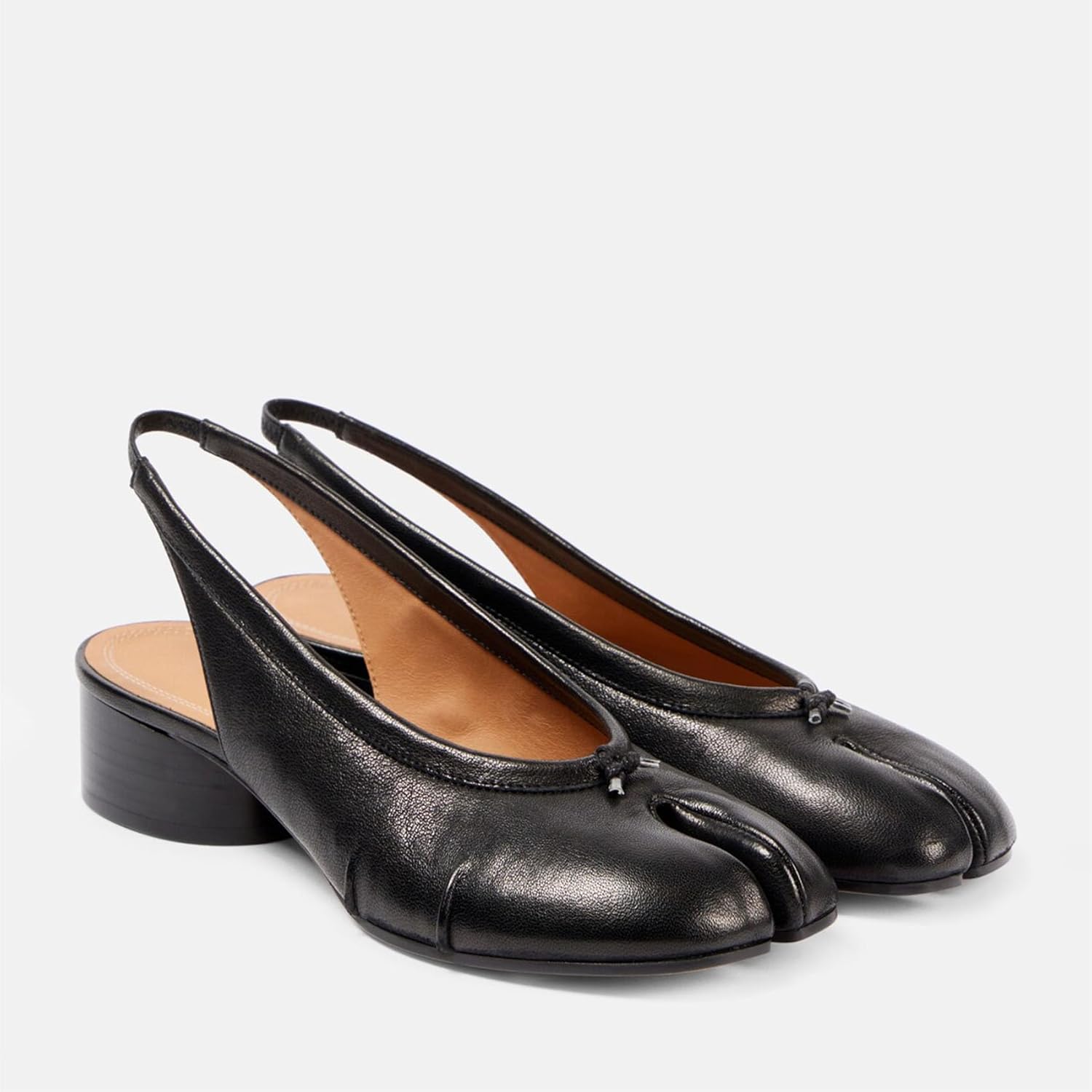 KOKOMOMO Black Split Toe Slingback Heels for Women Japanese Tabi Shoes Cylindrical Block Heels Pumps Chunky Heel Office Wedding Party Dress Shoes - Image 5