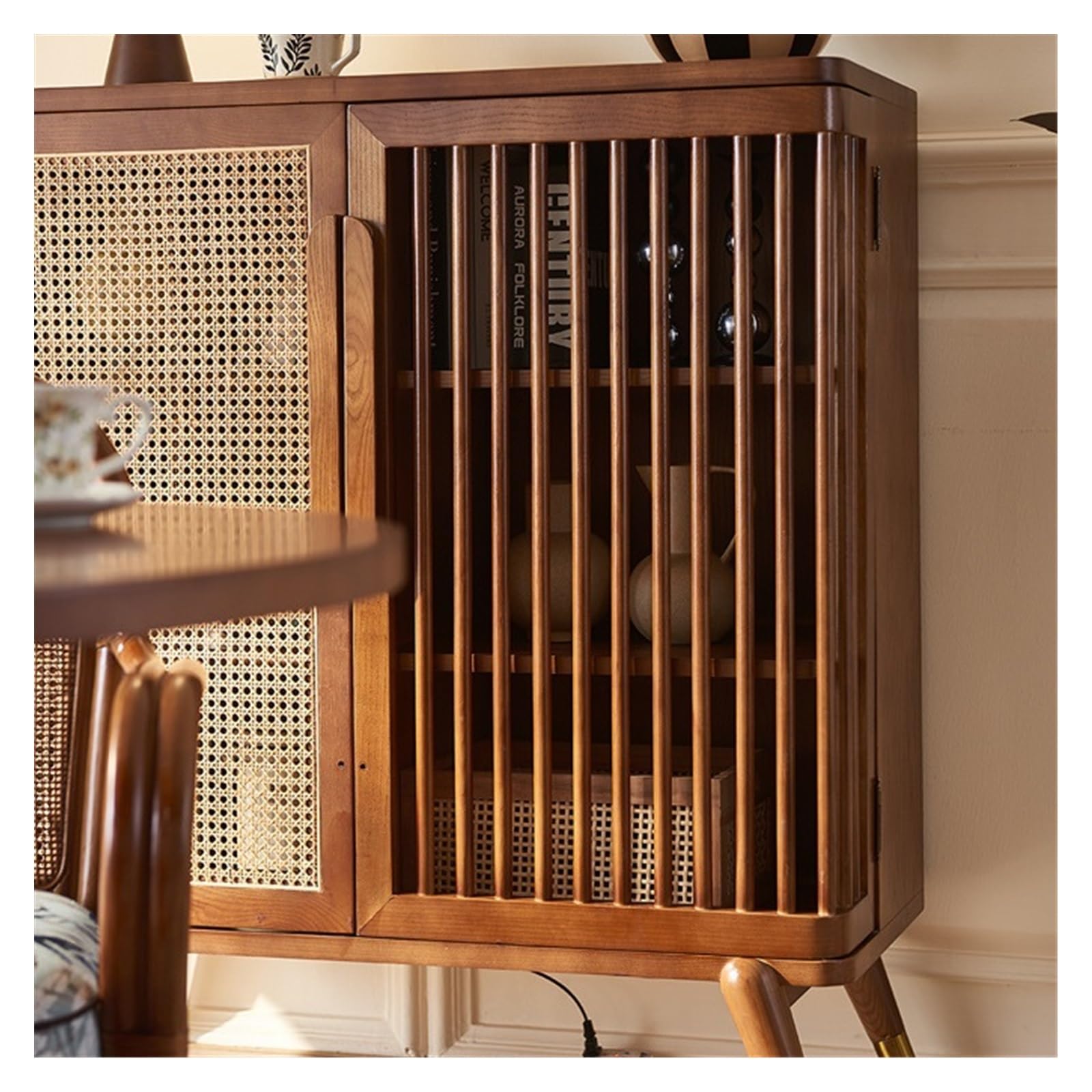 Armadio cucina Mobile contenitore for soggiorno con credenza in legno rattan stoccaggio